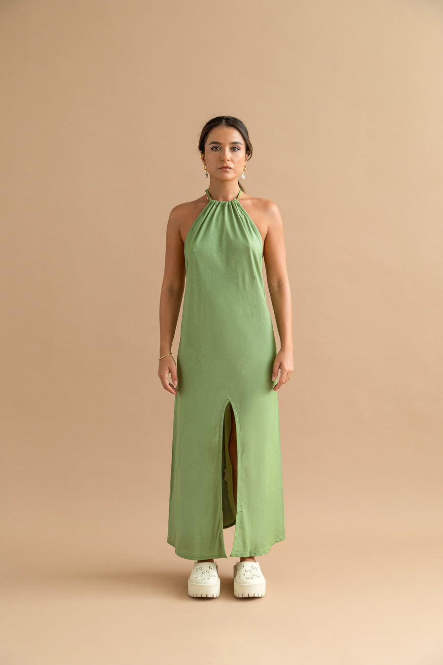 OSMOSE GREEN BACKLESS DRESS