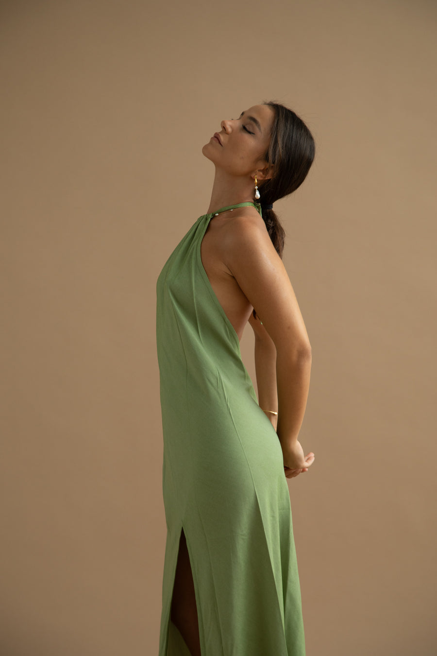 OSMOSE GREEN BACKLESS DRESS