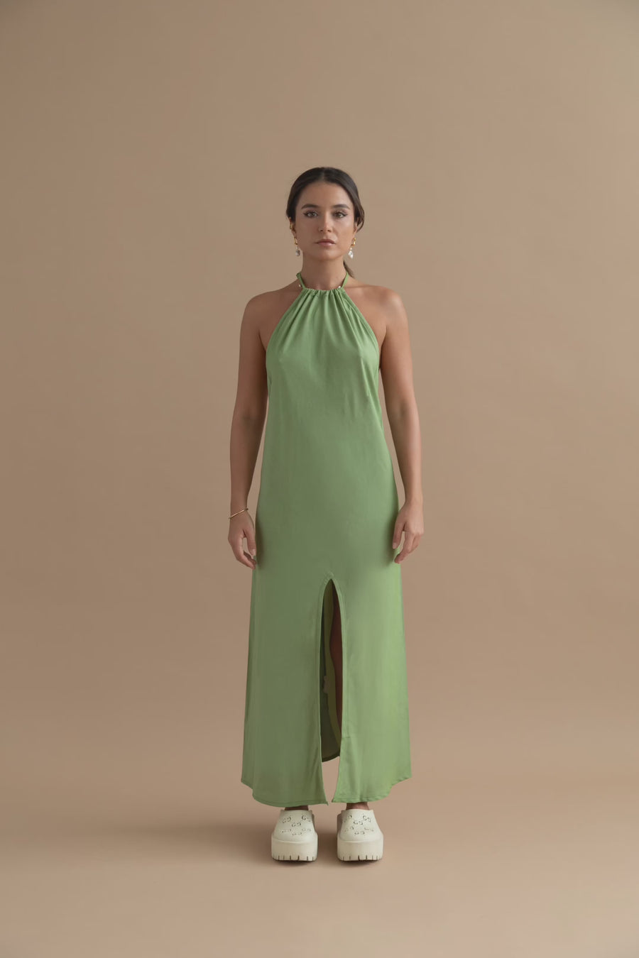 OSMOSE GREEN BACKLESS DRESS